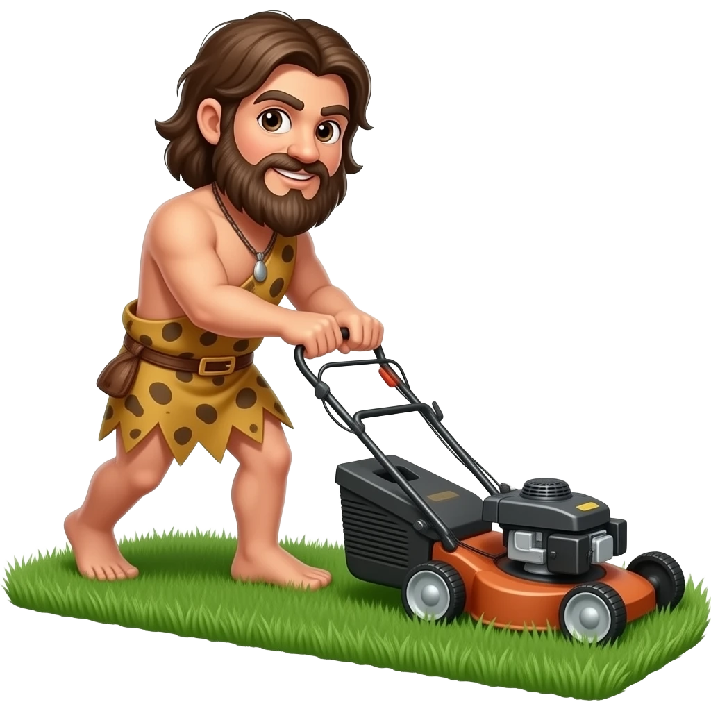 caveman mowing the lawn with a lawn mower emoji