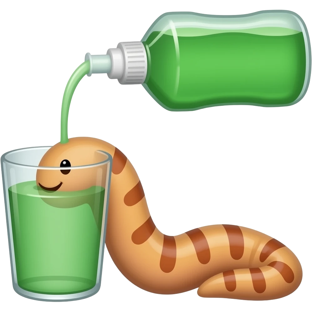 worm* drinking green dish soap out of a cup emoji