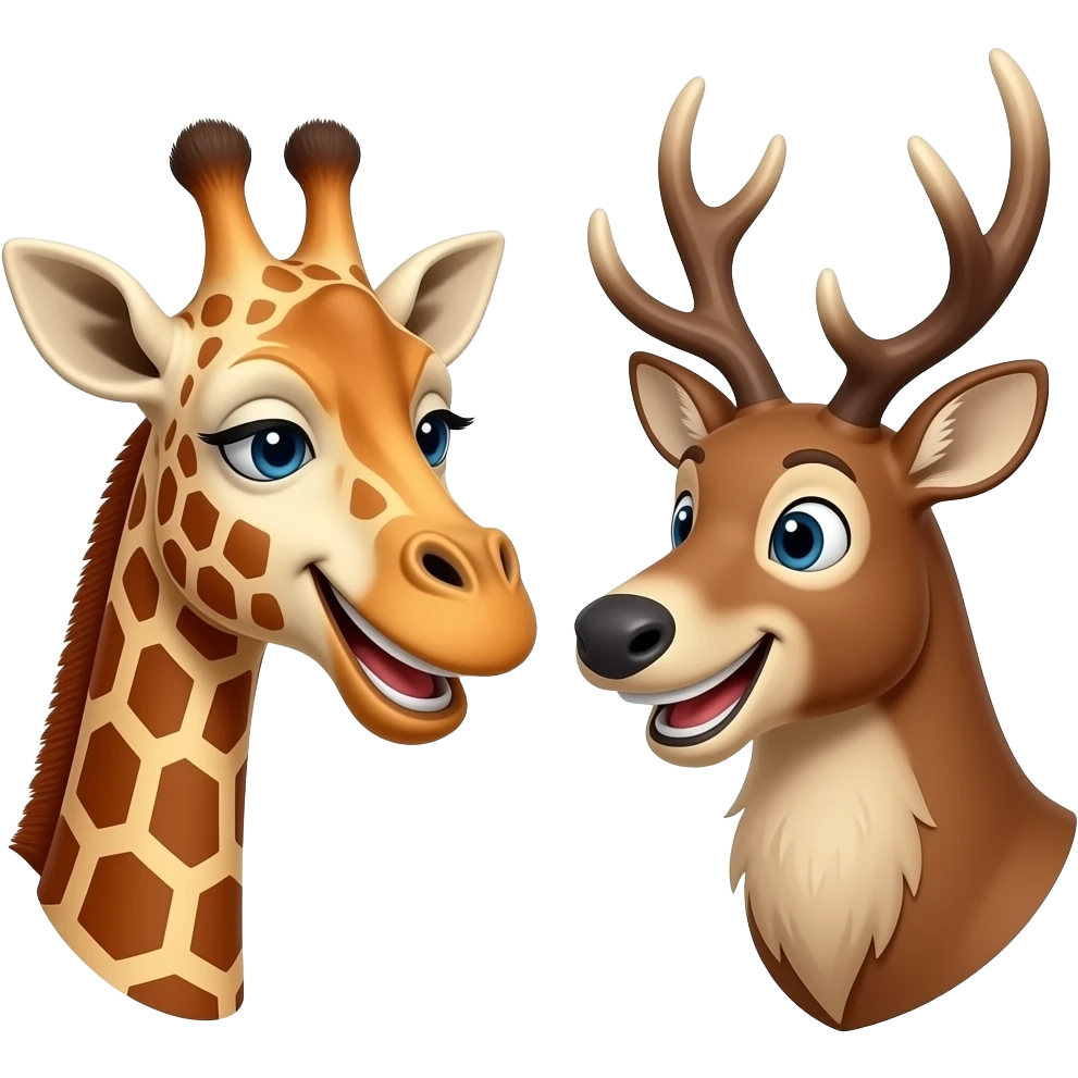 Einfacher Giraffenkopf lachen und Elchkopf lachen und schauen sich an emoji