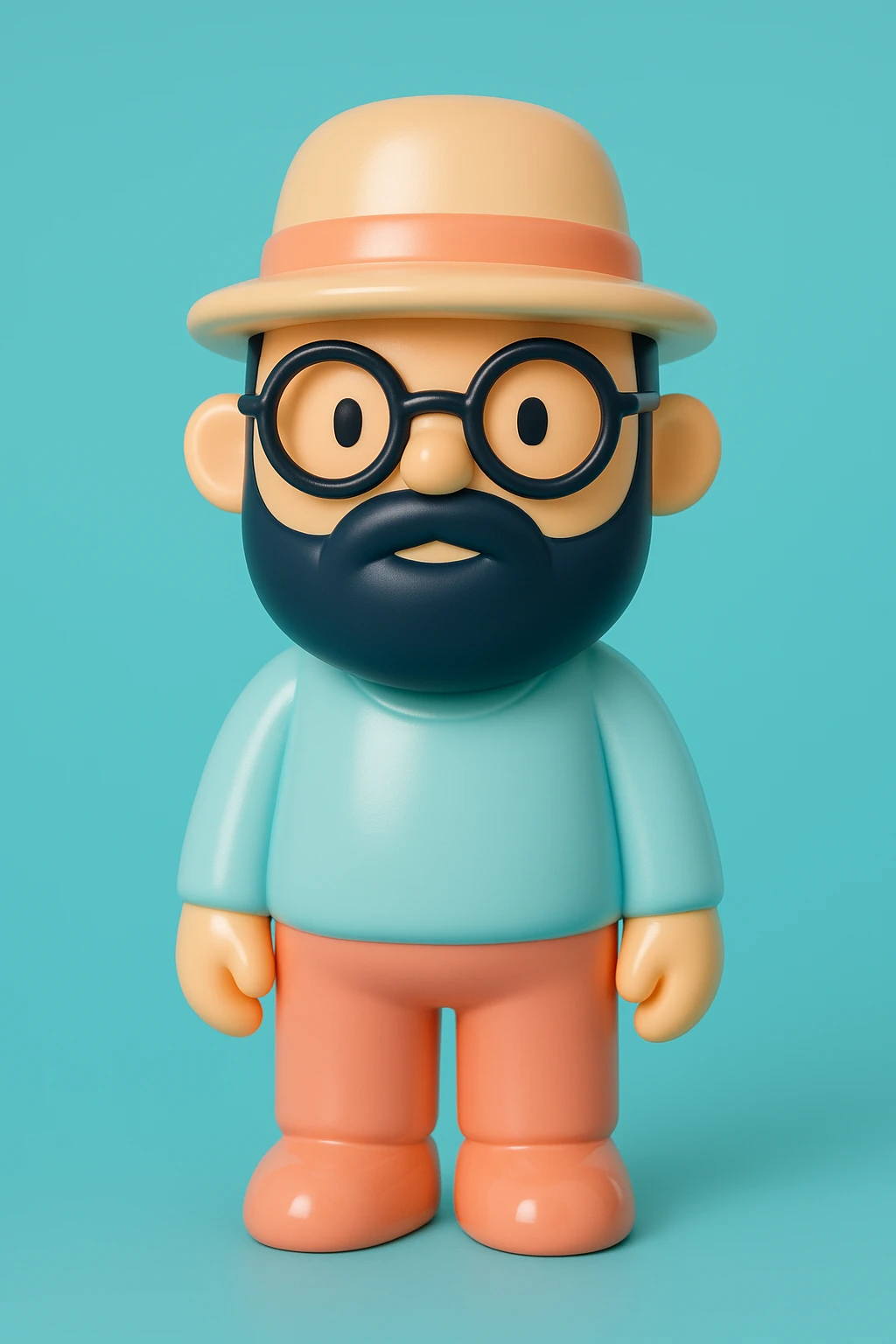 man with hat, beard, and glasses, vinyl figure style emoji