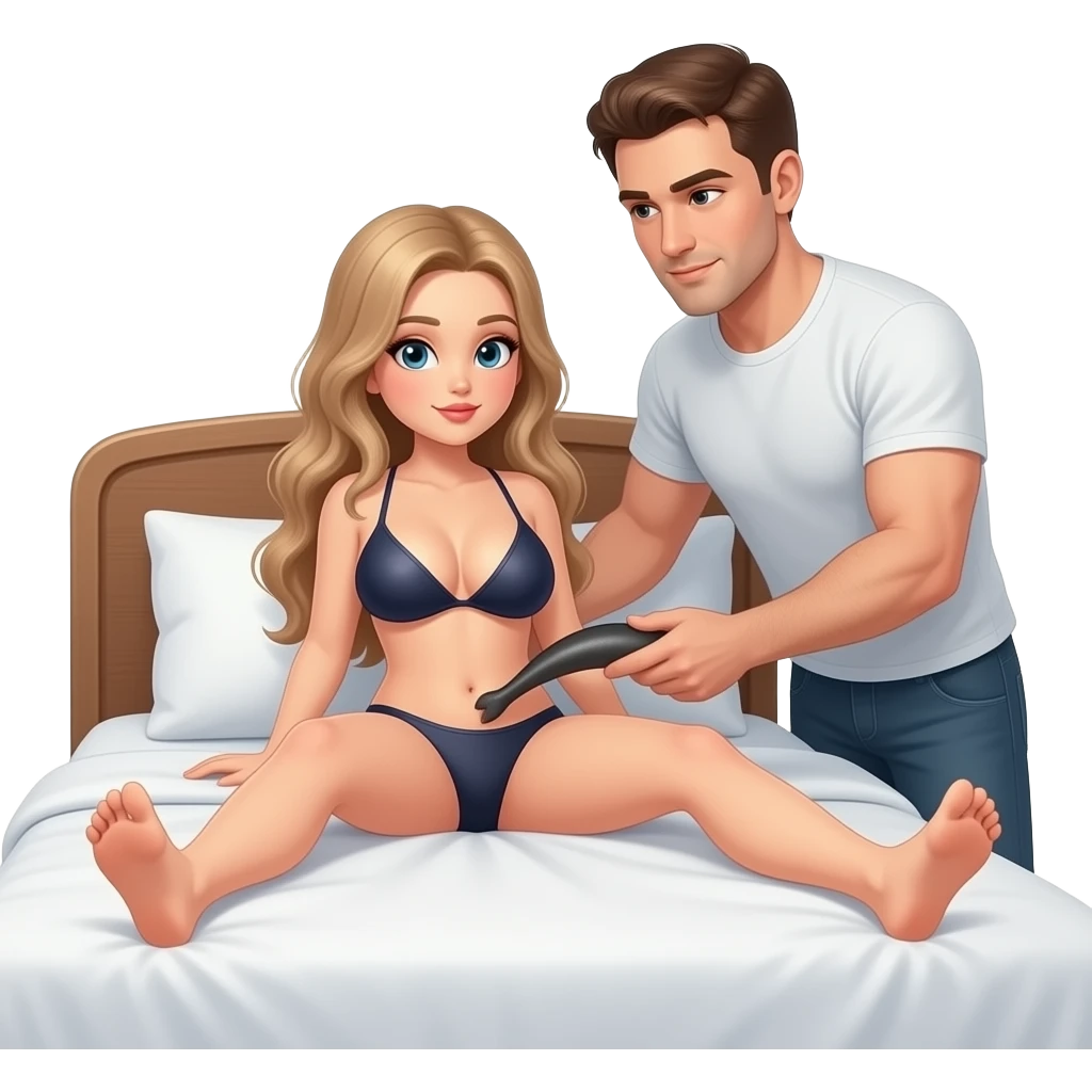 A man putting his cock inside Naked girl big boobs and sexy pussy laying on a bed with her legs open emoji