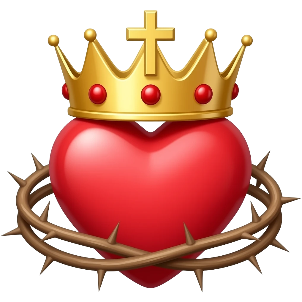 coeur rouge entouré d'une couronne d'épines, surmontée d'une croix SANS COURONNE et de légères flammes emoji