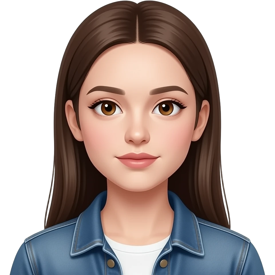 realistic beautiful white pale skin long straight brown girl brown eyes long face wearing jeans overall HD emoji