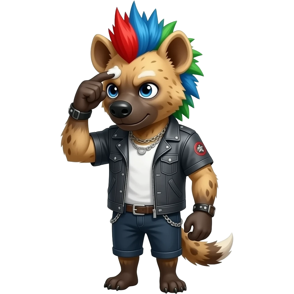 hyène punk cheveux rouge bleu vert qui se tape le front avec la pate emoji