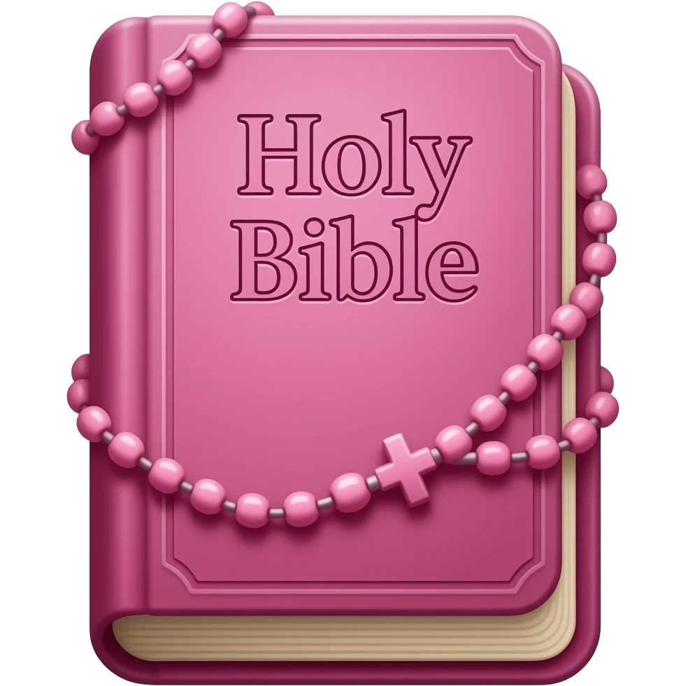 bíblia sagrada rosa com rosário rosa e título escrito Holy Bible emoji