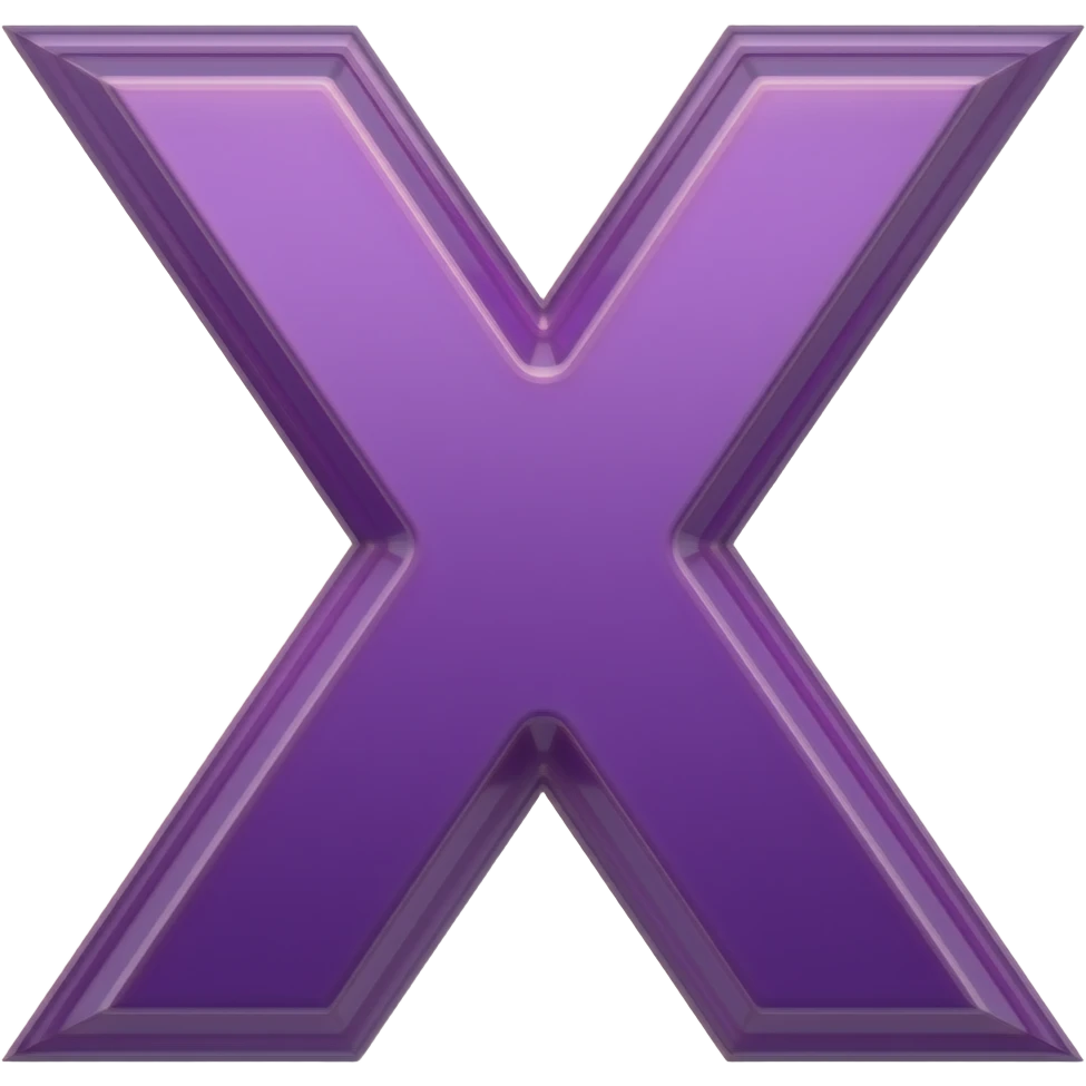 large three-dimensional X sign in purple-metallic color, steampunk style emoji