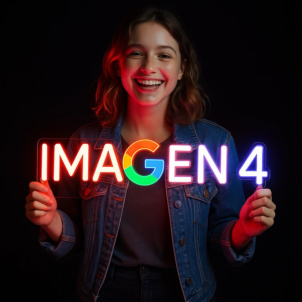 make a girl holding this sign, but sign in made of neon emoji