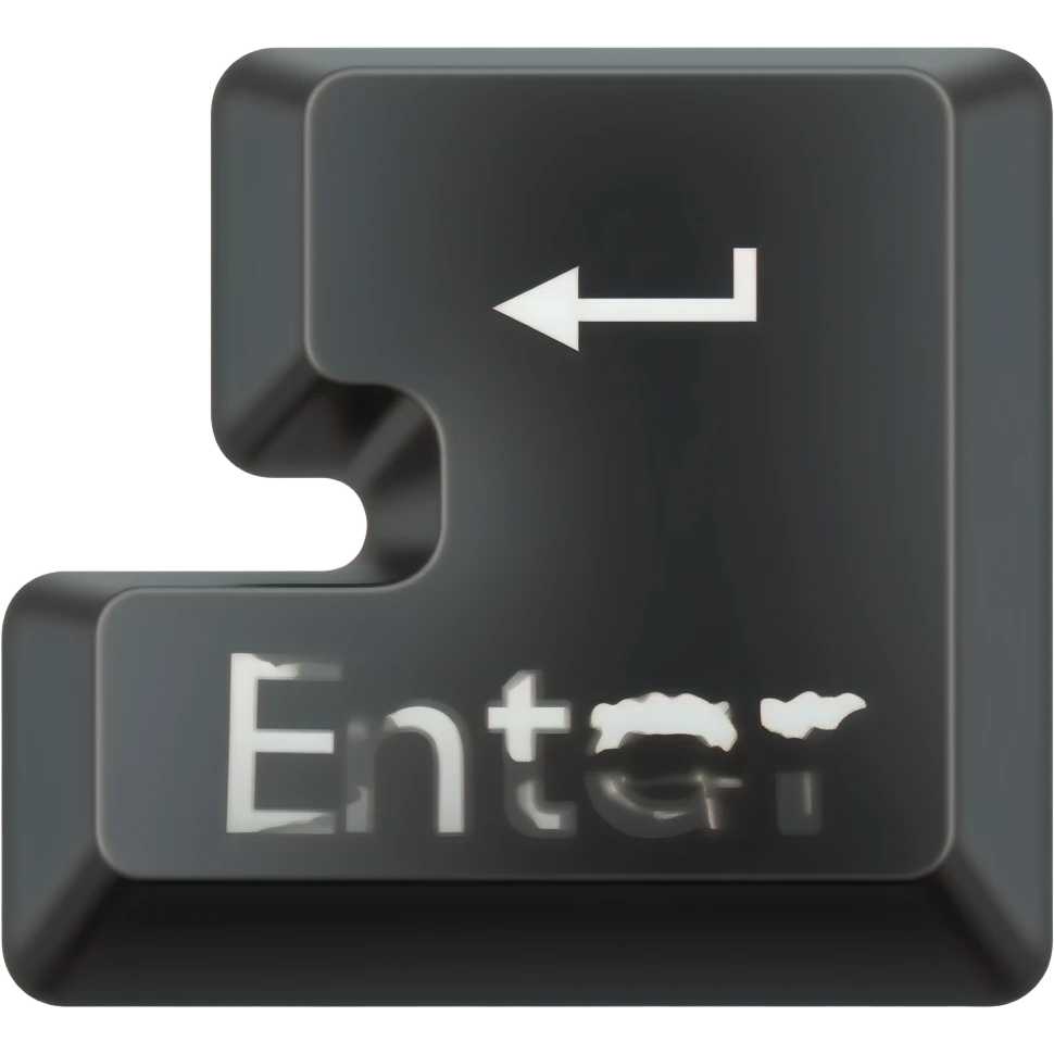 Glossy black L-shaped Enter keycap with a delicious candy-jelly texture. White "Enter" text and return arrow. 3D emoji style, white background. emoji