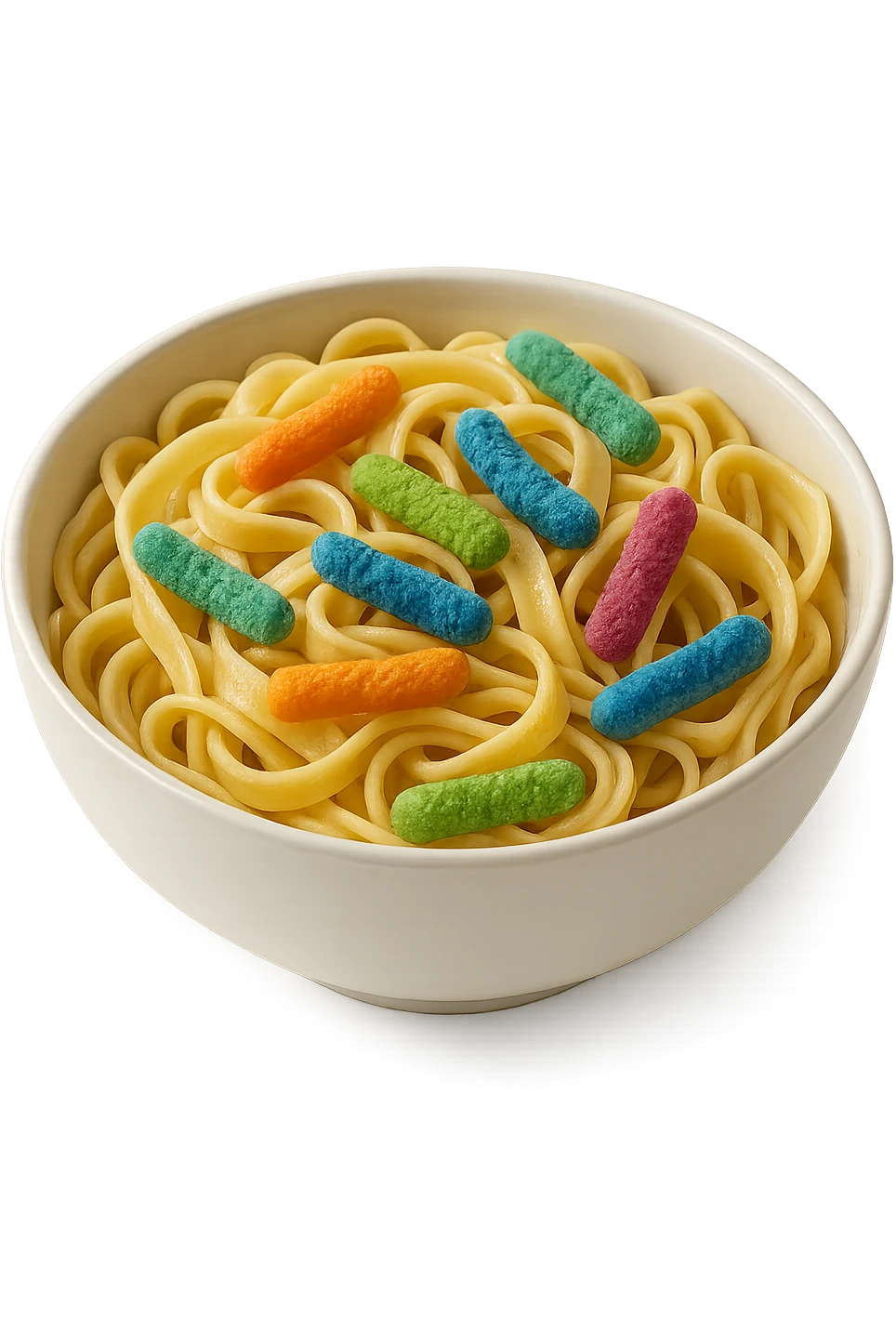 BOWL DI PASTA CON BATTERI INTESTINALI DENTRO, iperrealistico 4k, SFONDO BIANCO emoji