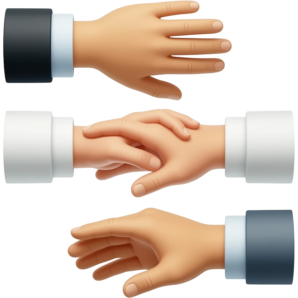 Three hands reach for each other emoji