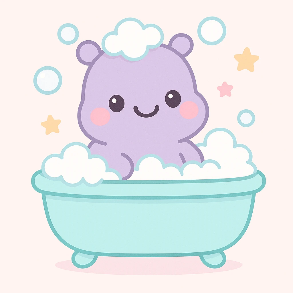 happy hippo with bubbles in bathtub emoji