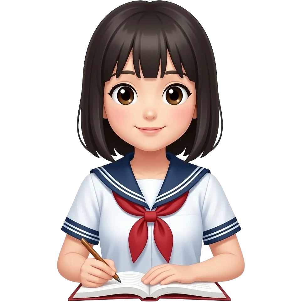 Japanese high school girl studying in apple emoji style emoji