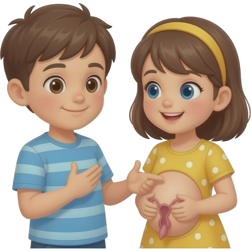 male and female children finding out what their penis and vagina are for emoji