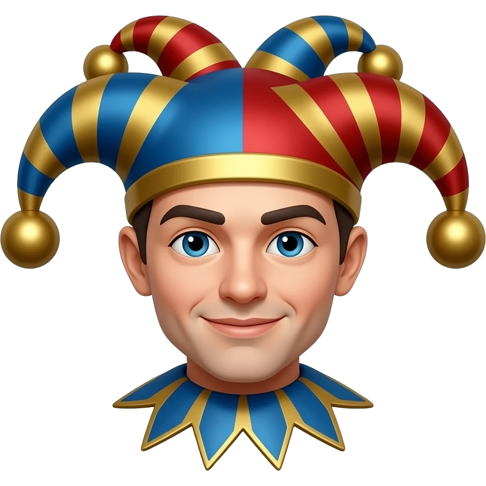 Using the image I sent can you use the format of an emoji following with a red and blue jester with gold stripes emoji