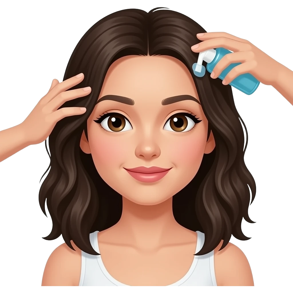 White girl taking care of her black hair by massaging it with a hair tonic, iphone emoji style emoji
