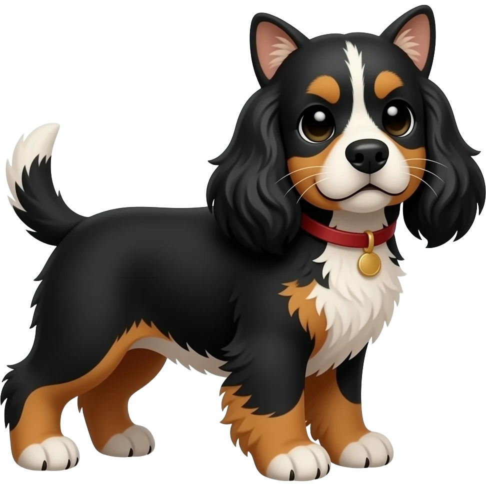 복슬한 검정강아지랑 삼색고양이랑 아메리칸 코커스파니엘 3마리 만들어줘 emoji