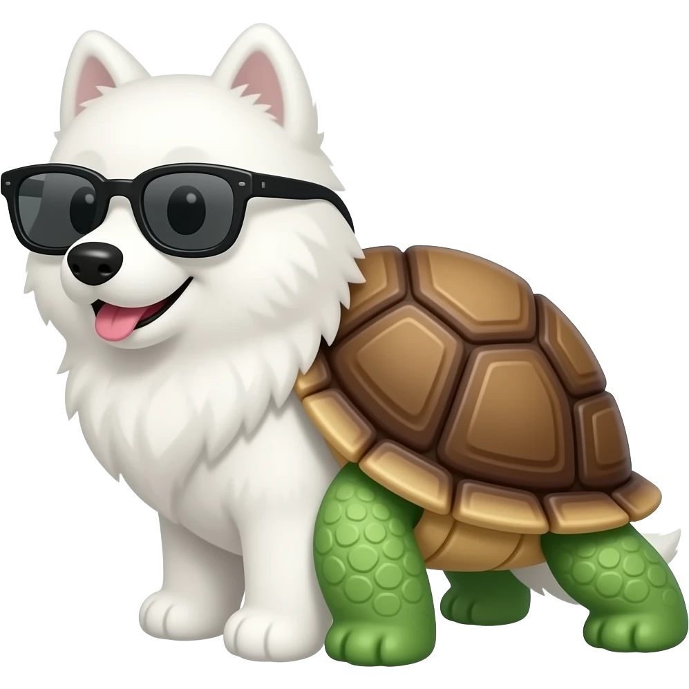 samoyed wearing sunglass above a turtle emoji