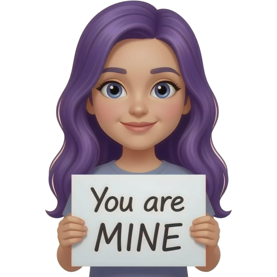girl with long purple hair holding a You are MINE sign emoji