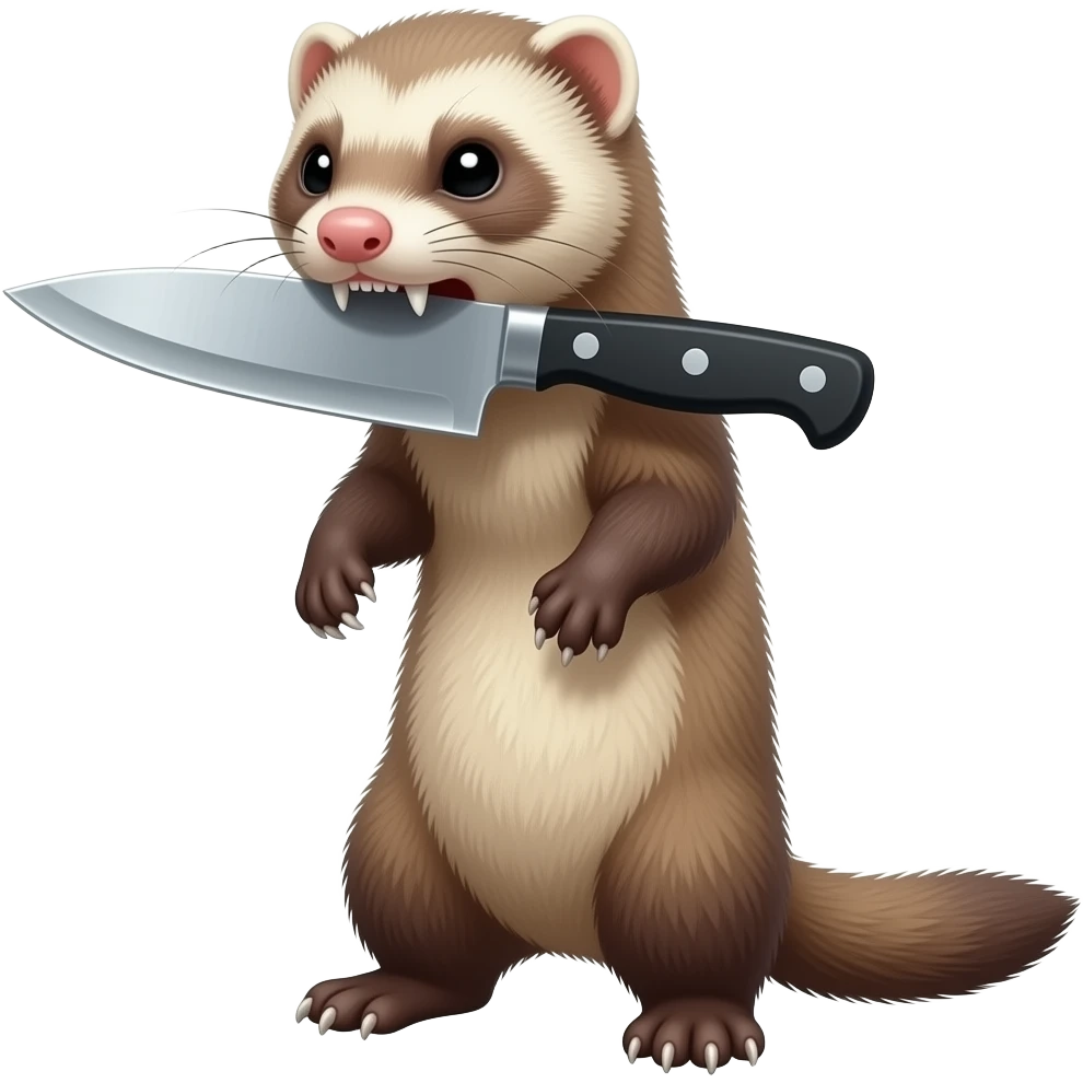 ferret with knife in its mouth looking angry emoji