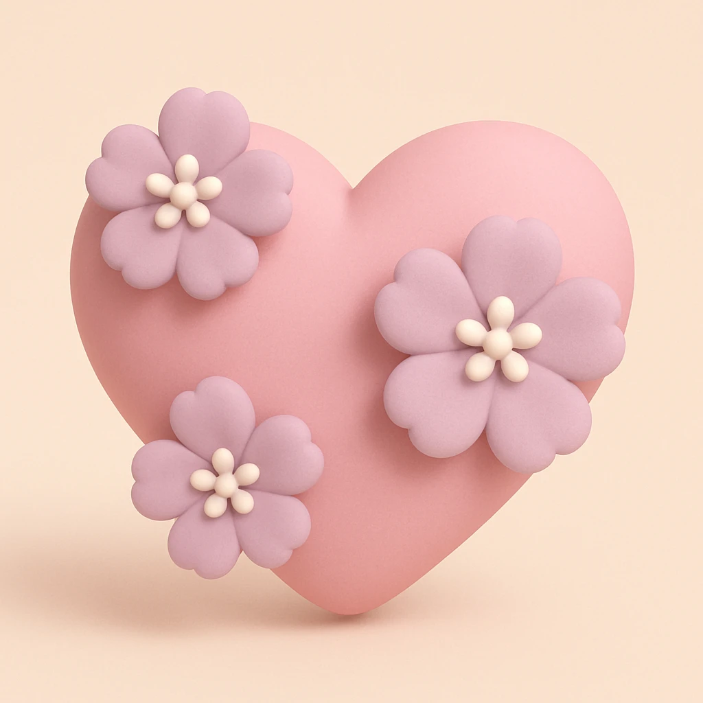 pink heart with sakura flowers, mochi style emoji