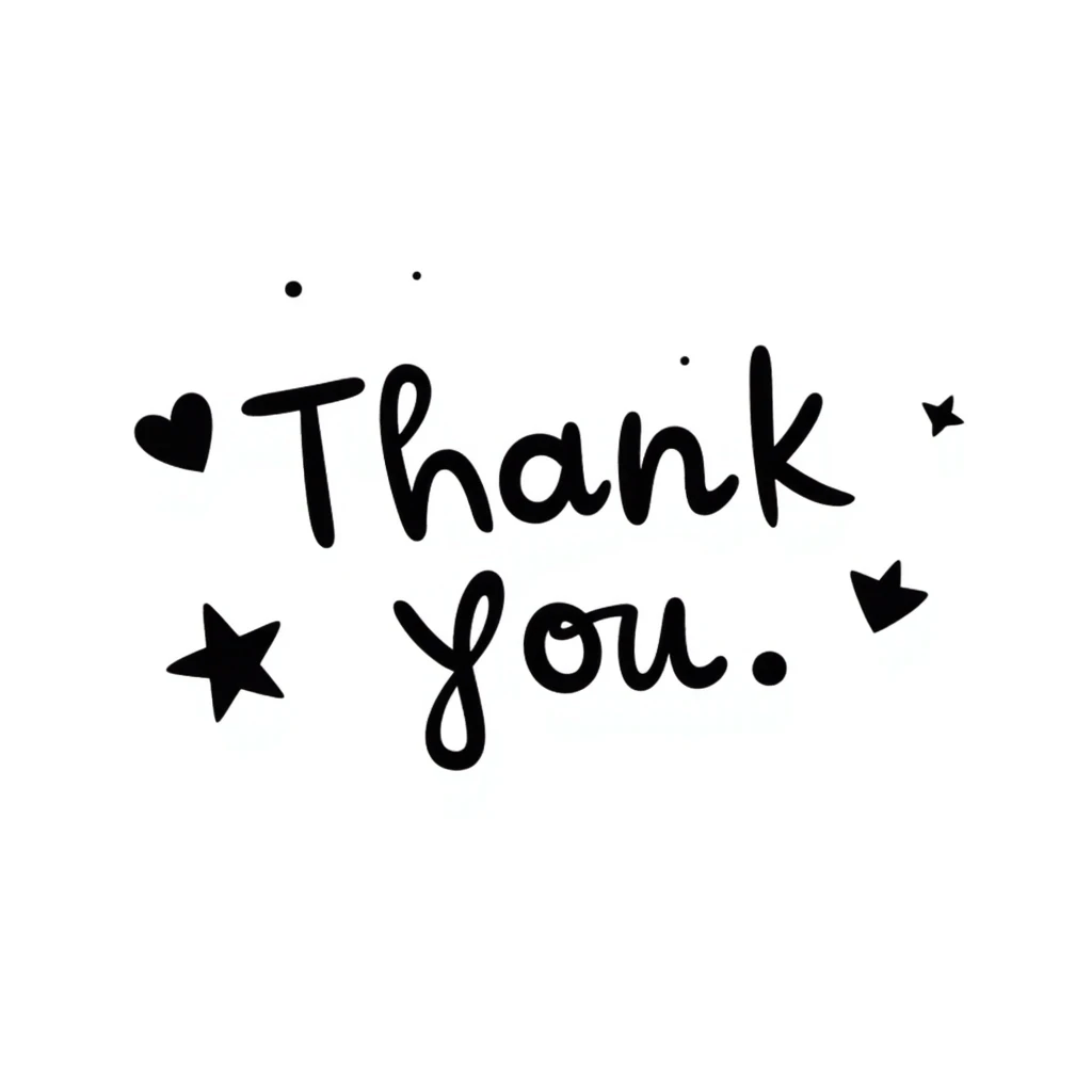 Hand drawn 'Thank You' text with decorative elements emoji