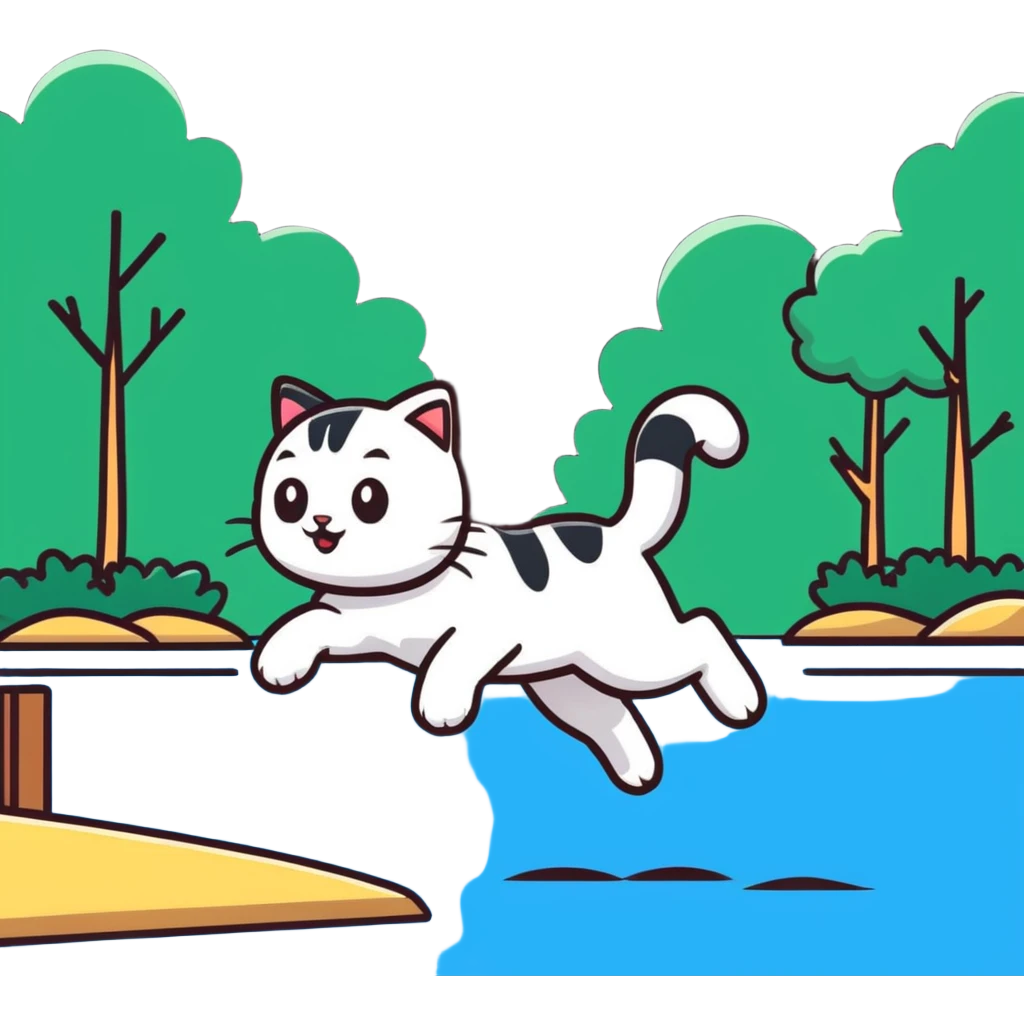 cat jumping into a lake emoji
