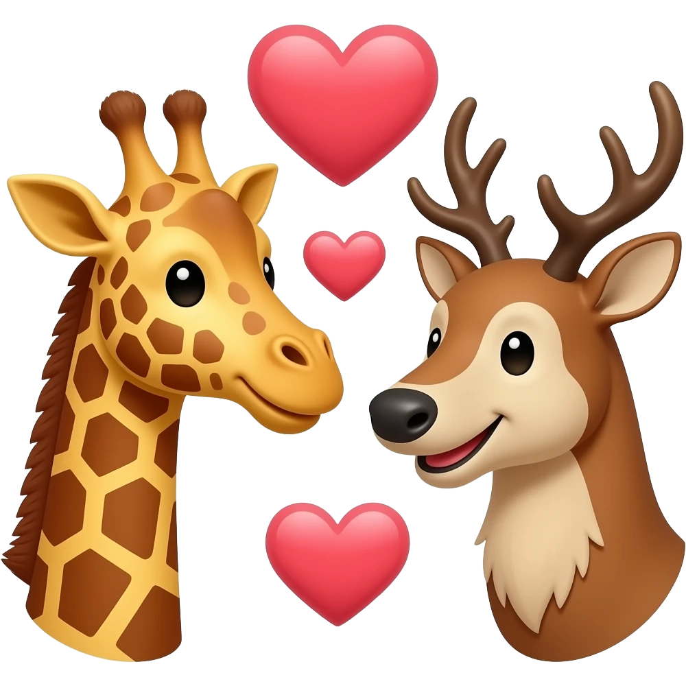 Einfacher Giraffenkopf und Elchkopf lächeln sich zu mit herzchen emoji