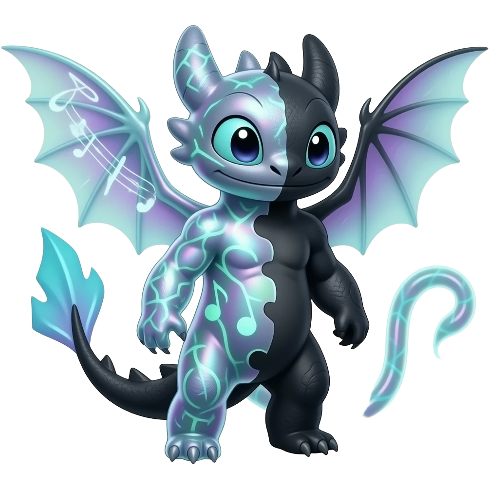 Iridescent Translucent Bioluminescent Diaphanous Meloetta-Salamence-Stitch-Toothless-Fakémon-creature-hybrid emoji