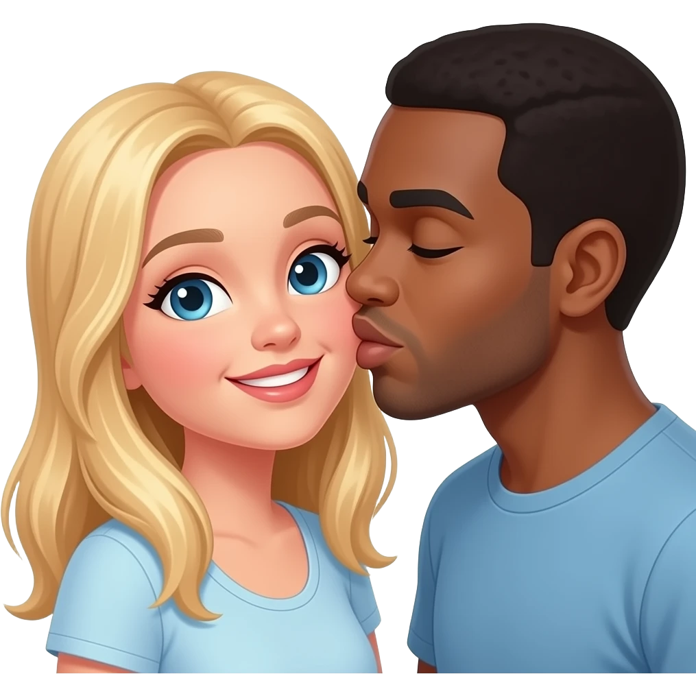 Black man kissing his blonde girlfriend emoji