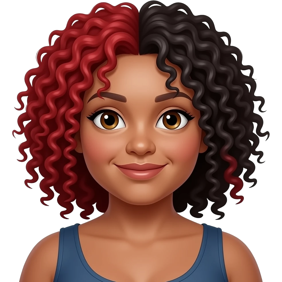 chubby mixed woman with red and black curly hair emoji