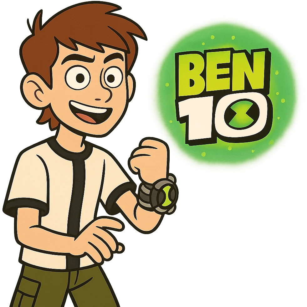 Ben 10 logo, stylized with glowing green effects, modern cartoon look emoji