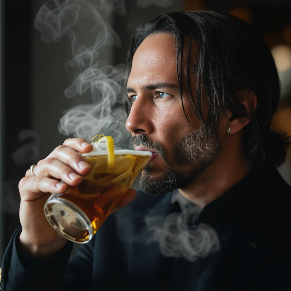 John Wick drinking, realistic style emoji