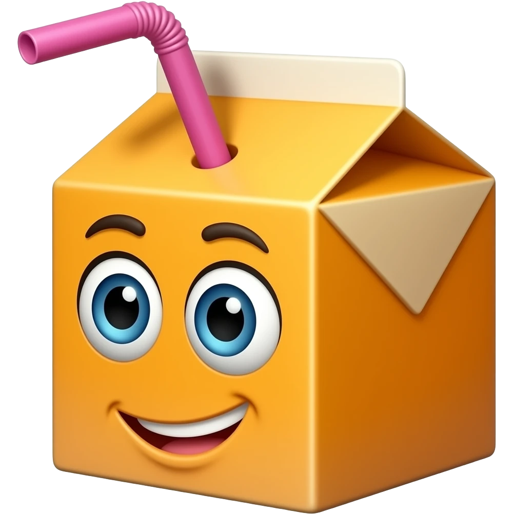 Juice box with only eyes looking to the side with a hot pink straw emoji
