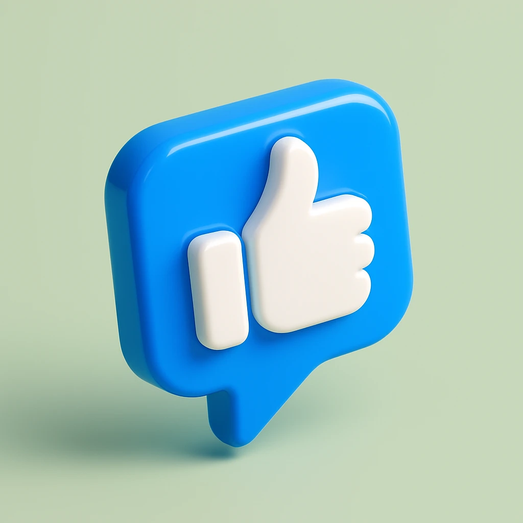 Change the background to a soft green, keep the 3D thumbs up like icon, white thumb on bright blue speech bubble, modern social media style, floating, high gloss, minimal design, centered, 3D Blue style. emoji