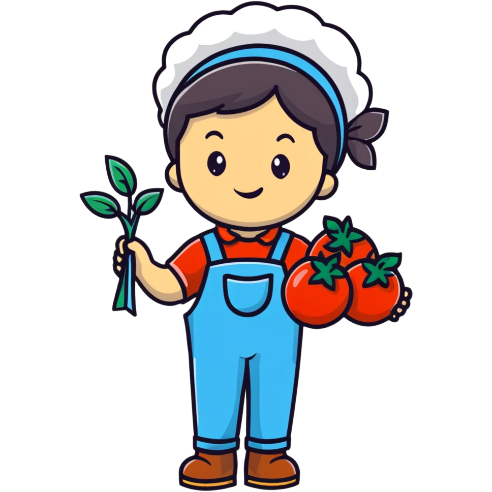 Child gardener with ribbon and prize tomatoes emoji