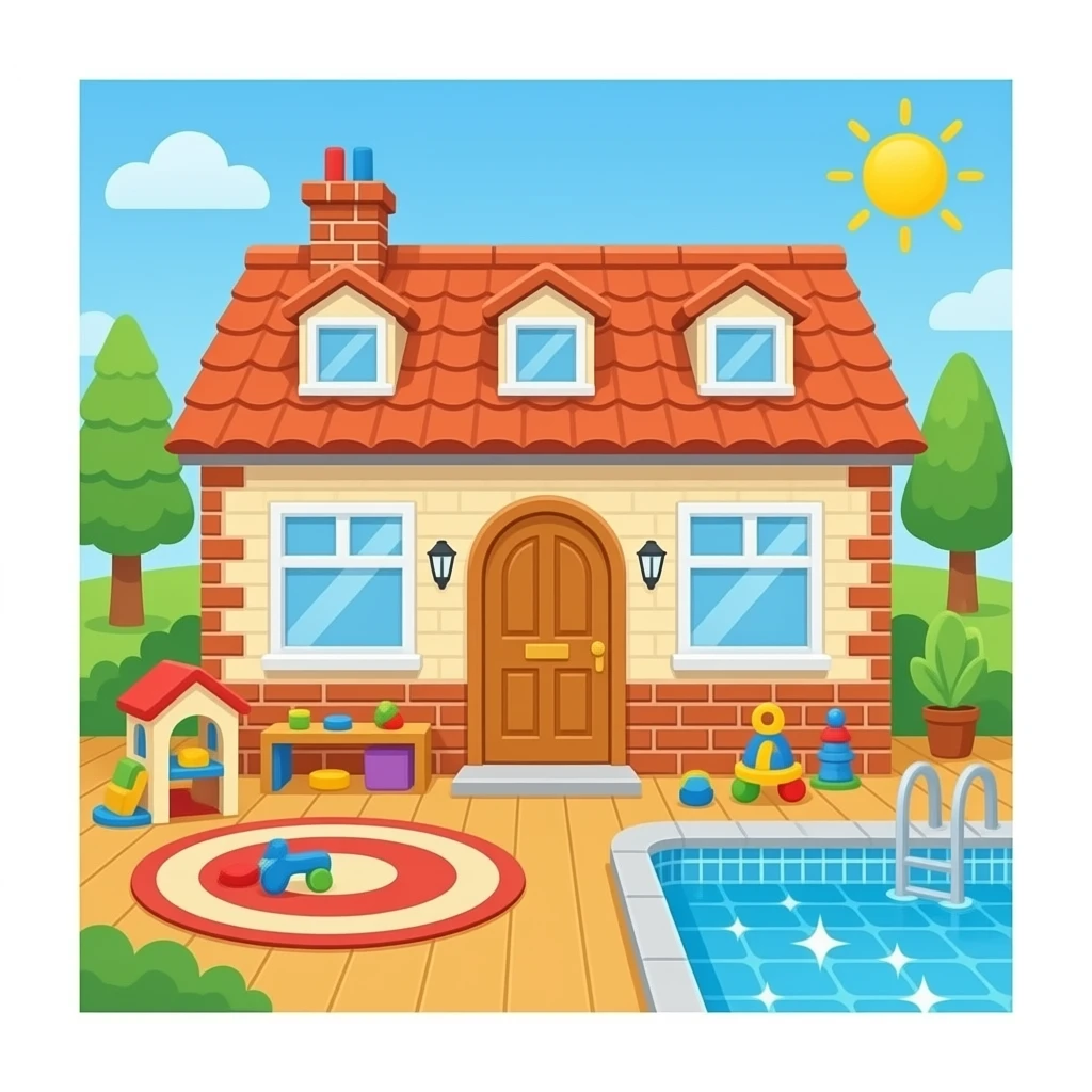Build an inside house: glass for the windows, a rug on the floor, bricks for the chimney (roof), a big wooden door. I’ll even take a playroom or two you know what to do. Pool emoji
