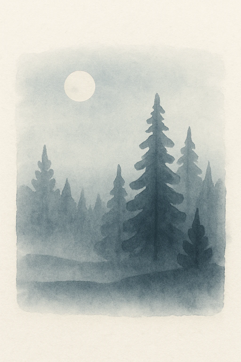 dark landscape painting, moonlit forest, mysterious, subtle blue and black tones, impressionist brushwork emoji