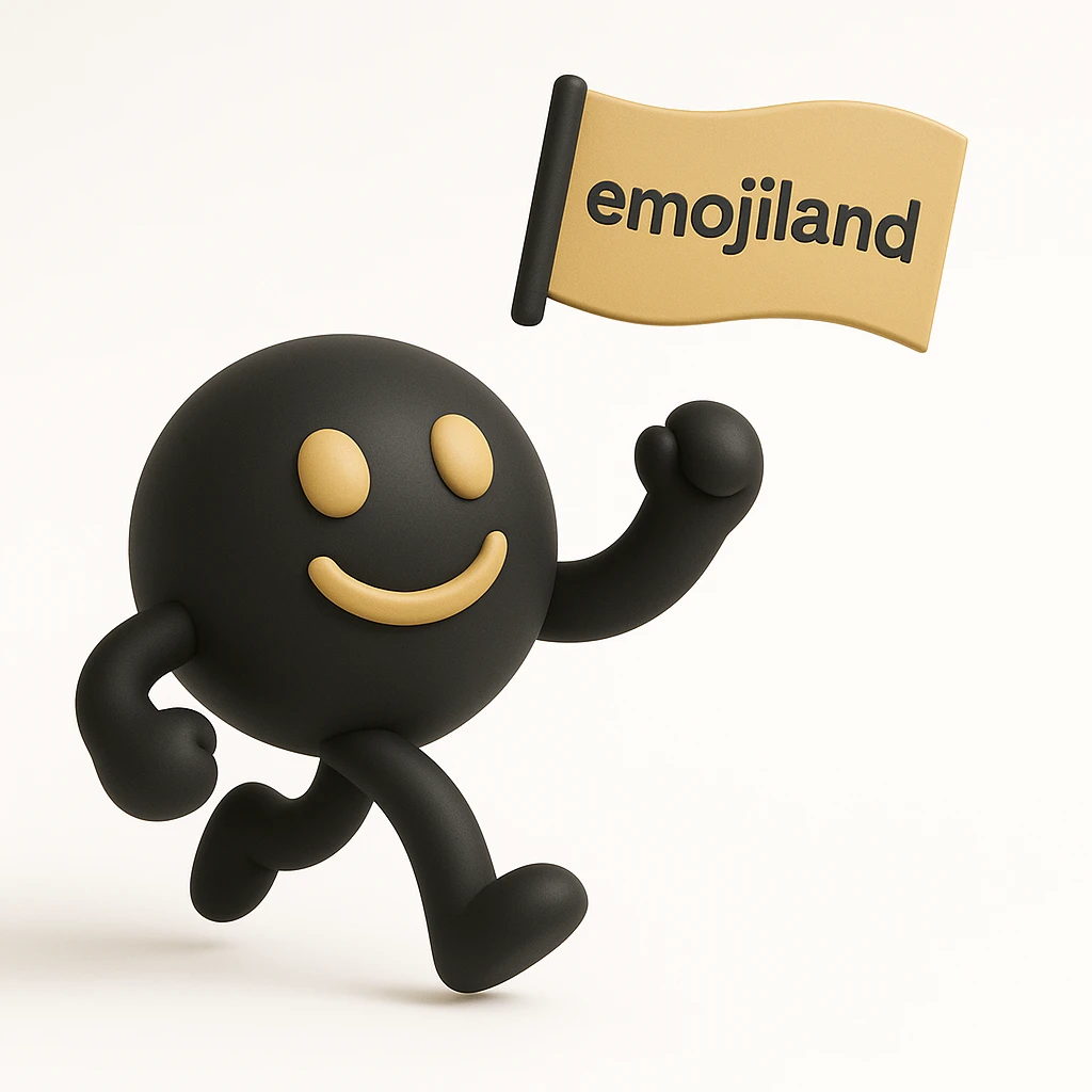 happy runner waving a flag that says 'emojiland' emoji