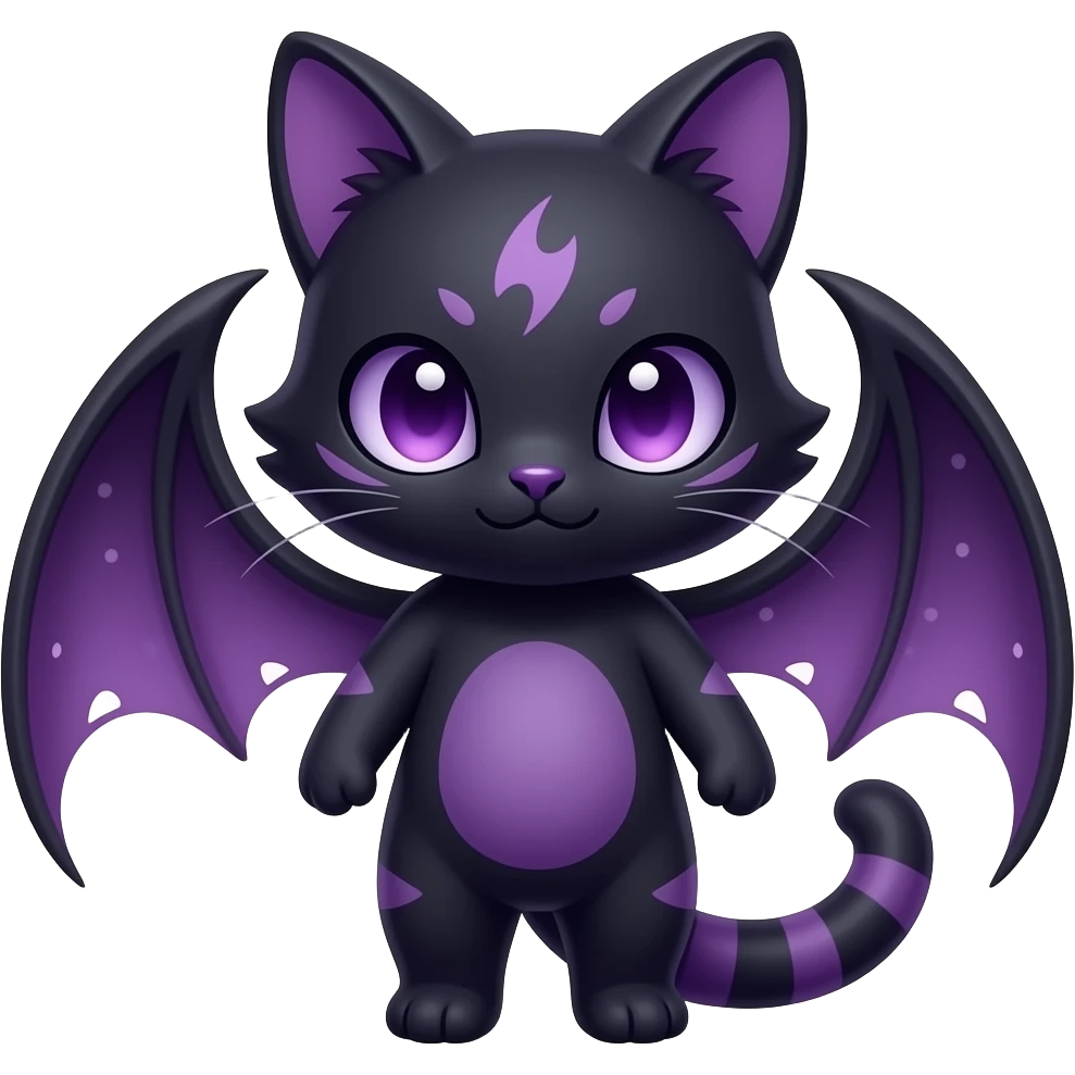Kawaii dark black purplish blackish edgy fantasy ethereal feline-vernid-sergal-monster-furret-Lycanroc-umbreon-fursona animal creature full body with intricate markings emoji