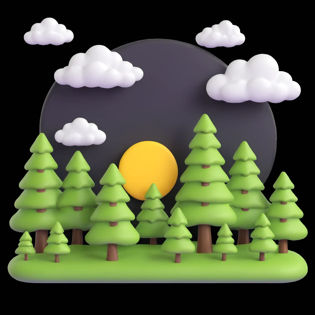 create a picture that shows a sunny day, trees, sky, clouds emoji