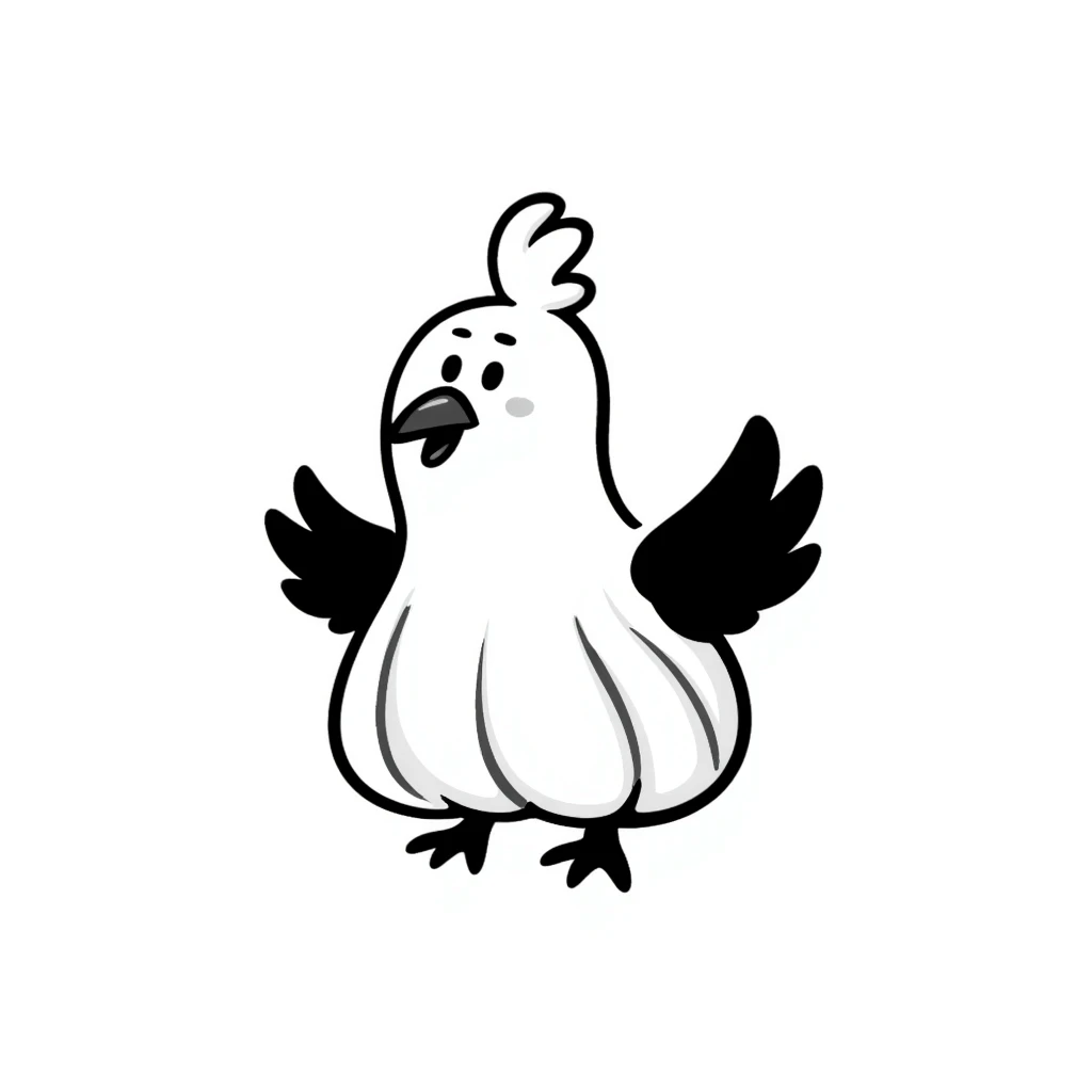 bird with a body like a garlic bulb, hand drawn doodle style emoji