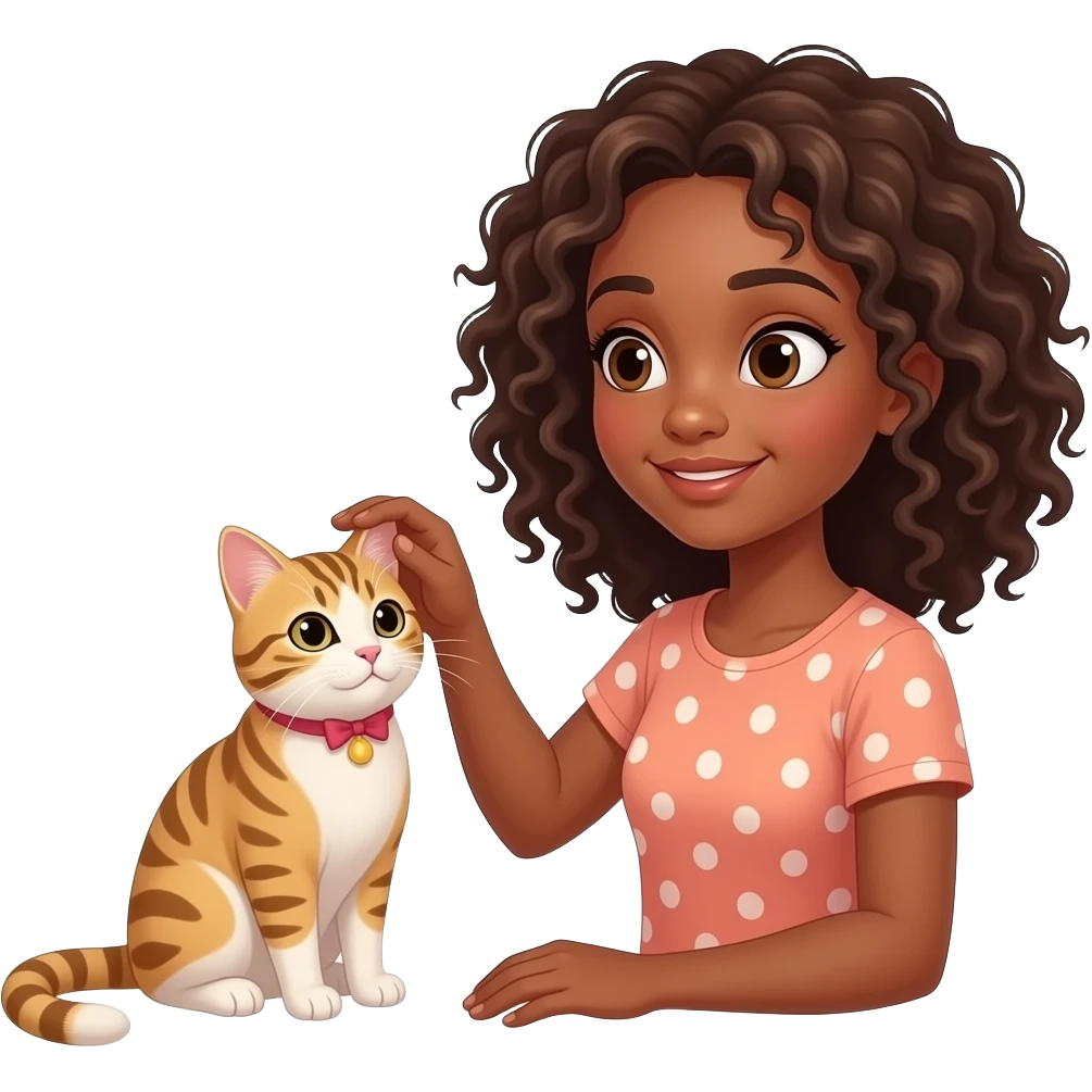 curly hairs girl with brown skin pick cat emoji