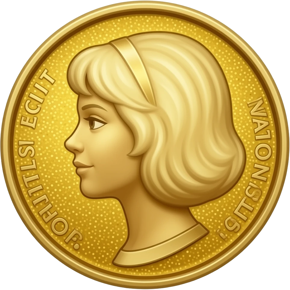 an old gold coin with a lot of glitter, and a woman shaped not a man but like on the side emoji