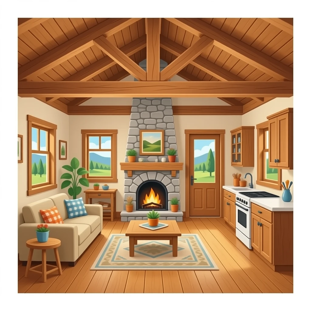 hazme la parte de dentro de una casa, la casa tiene que ser rustica emoji