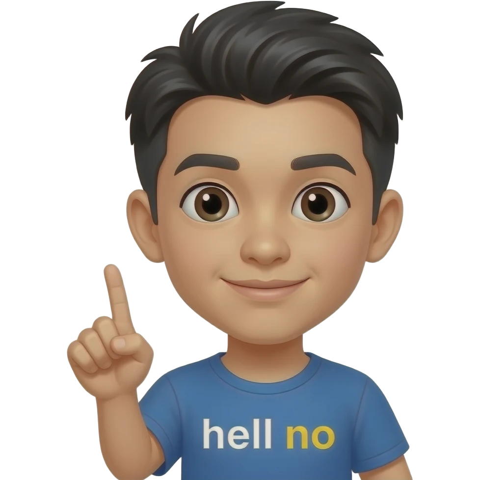 an asian boy with a middle part saying hell no emoji