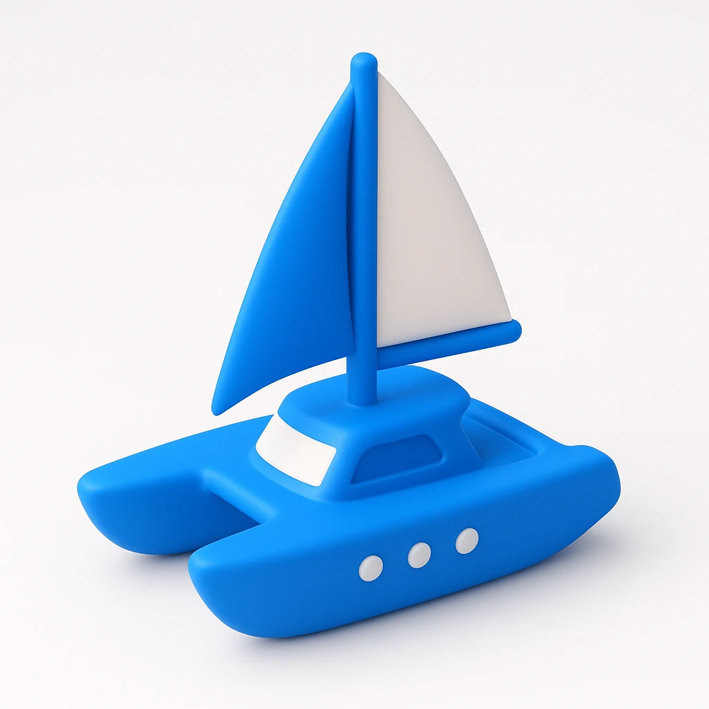 A catamaran with a white background. No wording or lettering on the boat.  emoji