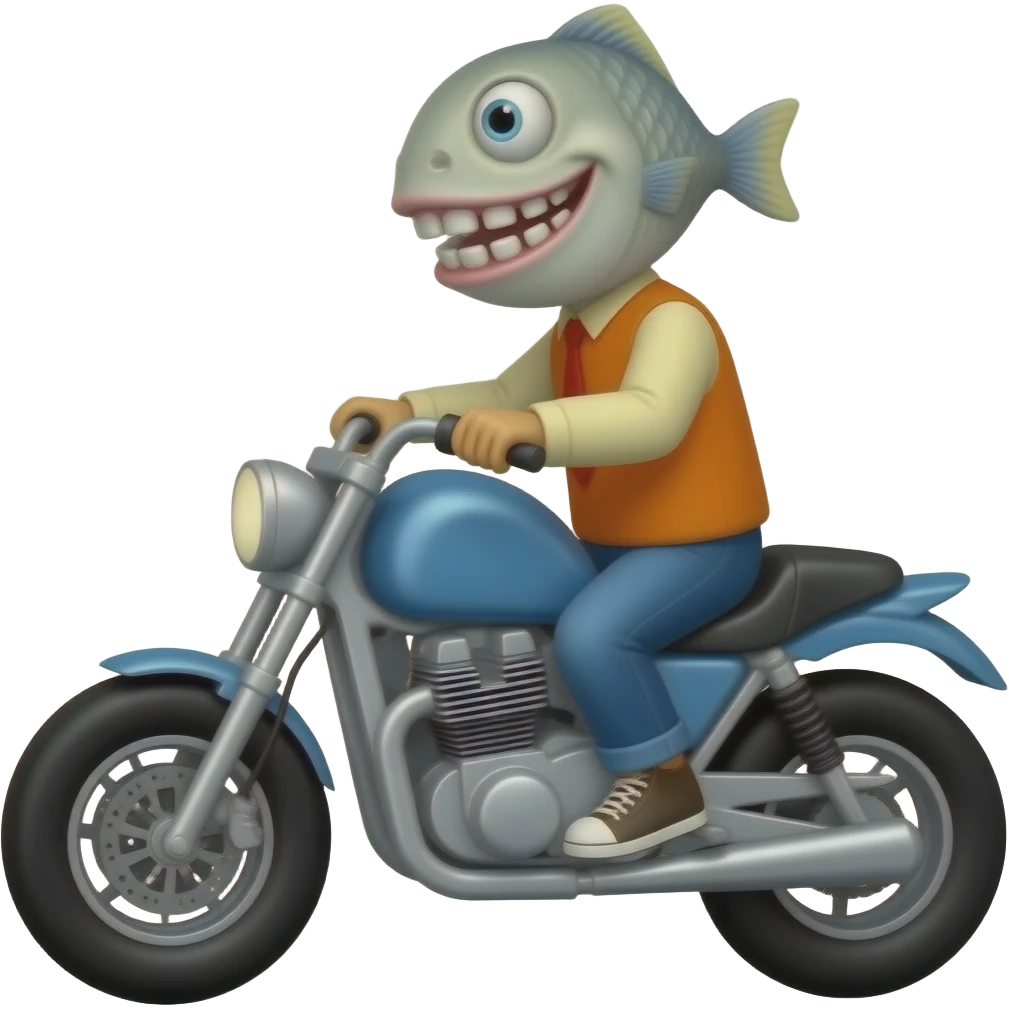 fish with human teeth on a motercycle emoji