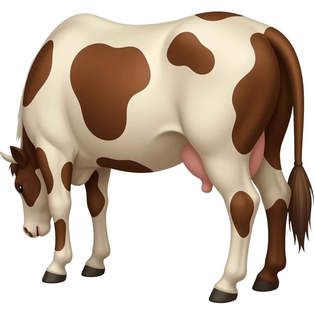 A cow getting fleas off a horses tail from behind emoji