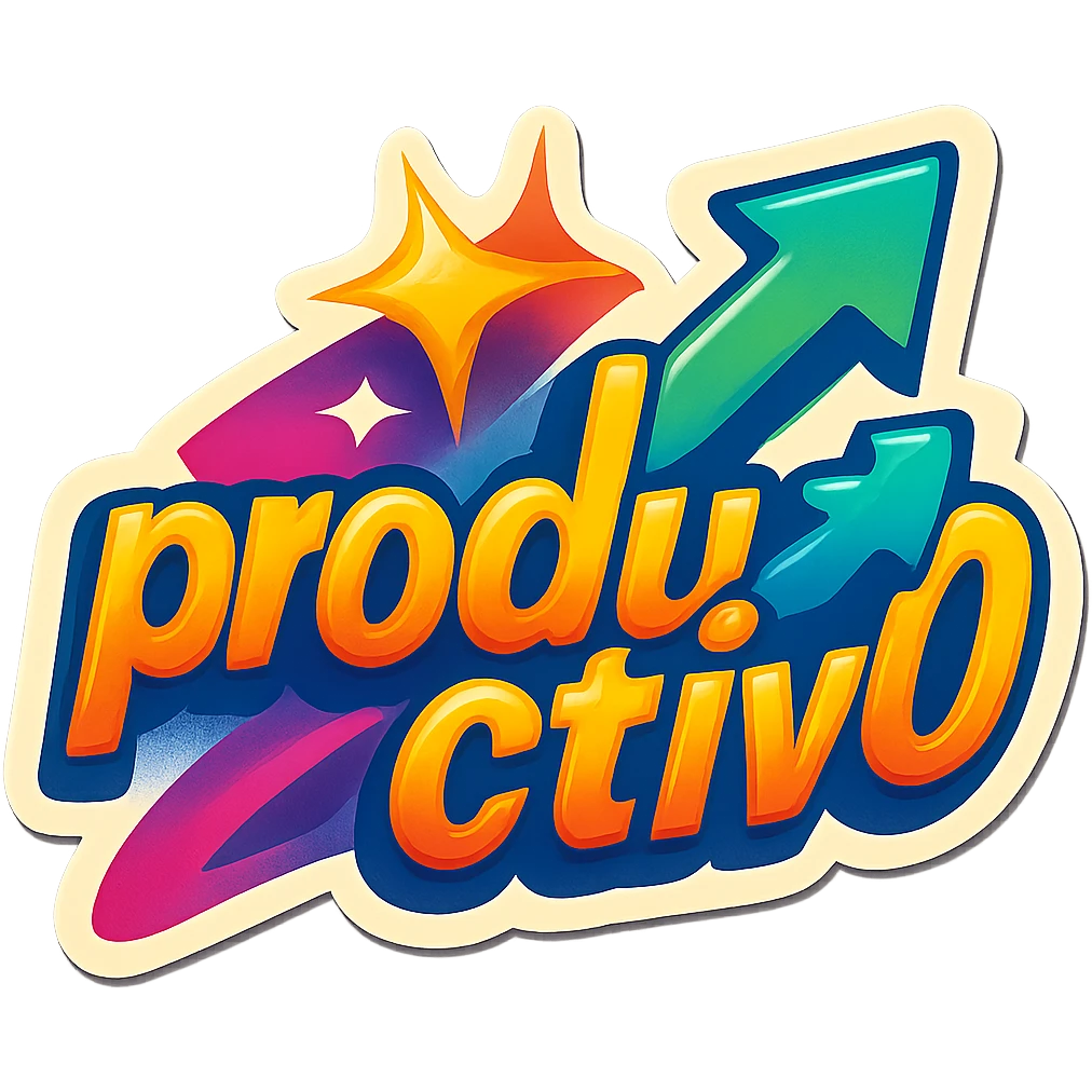 the word 'productivo' as a vibrant, energetic retro sticker emphasizing productivity and motivation, bold colors, dynamic shapes emoji