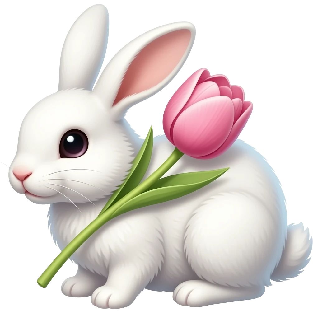 нарисуй зайчика белого с тюльпаном розовым emoji